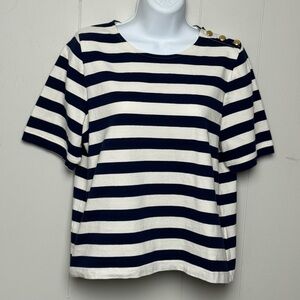 J. Crew Women’s 100% Cotton Blue & White Striped Top w/ Gold Button Detail Sz M